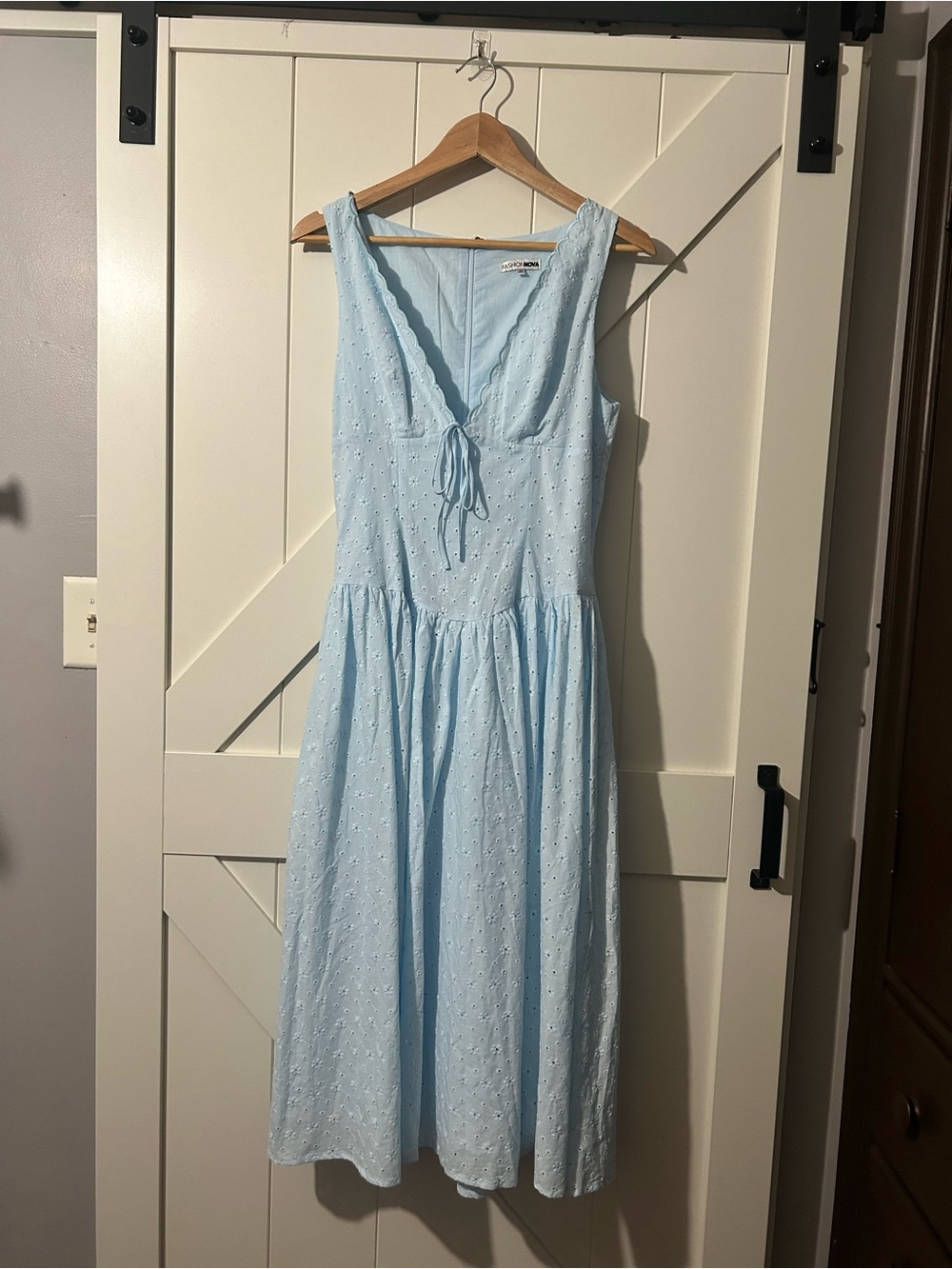 Fashion Nova Light Blue Eyelet Midi Dress - Picture 3 of 8